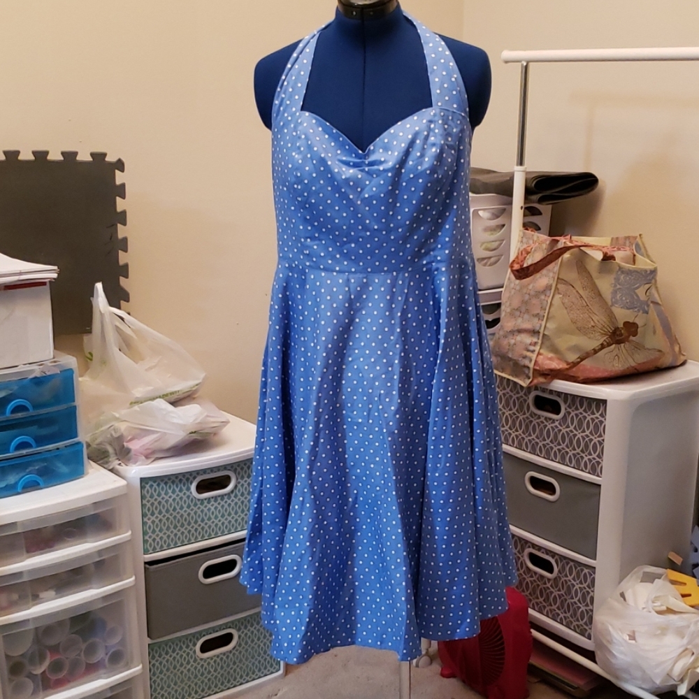 Blue vintage polka dot swing dress